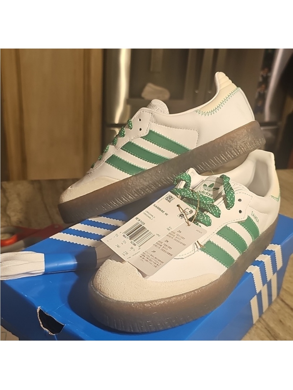 Adidas Samba White and Green Shoes